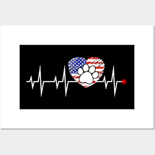 American Flag Paw Heartbeat Posters and Art